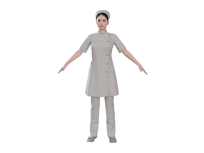 Woman In Professional Nurse Uniform With Cap Standing In Neutral Pose 3d model