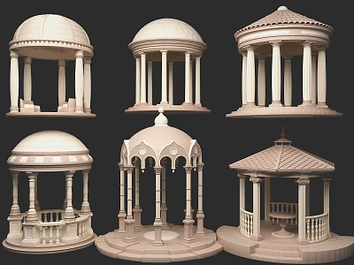 Different Architectural Gazebo Styles With Columns Domes And Decorative Bases 3d model