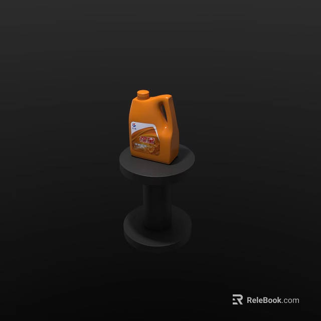 Black Round Display Stand Showcasing Orange Plastic Bottle For Product 3d model 