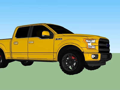 Yellow Ford Pickup Truck With Black Wheels And Sporty Exterior Design 3d model