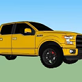 Yellow Ford Pickup Truck With Black Wheels And Sporty Exterior Design