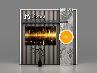 Liema Commercial Equipment Display Stand With Screen Orange Graphic Green Plant And Marble Texture 3d model