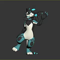 3D Fantasy Creature Character With Blue Black Fur White Belly And Waving Pose