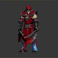 Man in Red Hooded Armor Holding Dual Swords as Fantasy Warrior Character