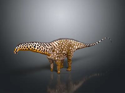 Spotted Long Neck Dinosaur 3D Model Featuring Brown White Yellow Spots On Gray Reflective Background 3d model