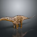 Spotted Long Neck Dinosaur 3D Model Featuring Brown White Yellow Spots On Gray Reflective Background