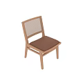 Wooden Leisure Chair With Rattan Backrest And Brown Leather Seat