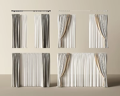 Stylish Striped Curtains With Various Hanging Styles And Color Combinations For Home Decor 3d model