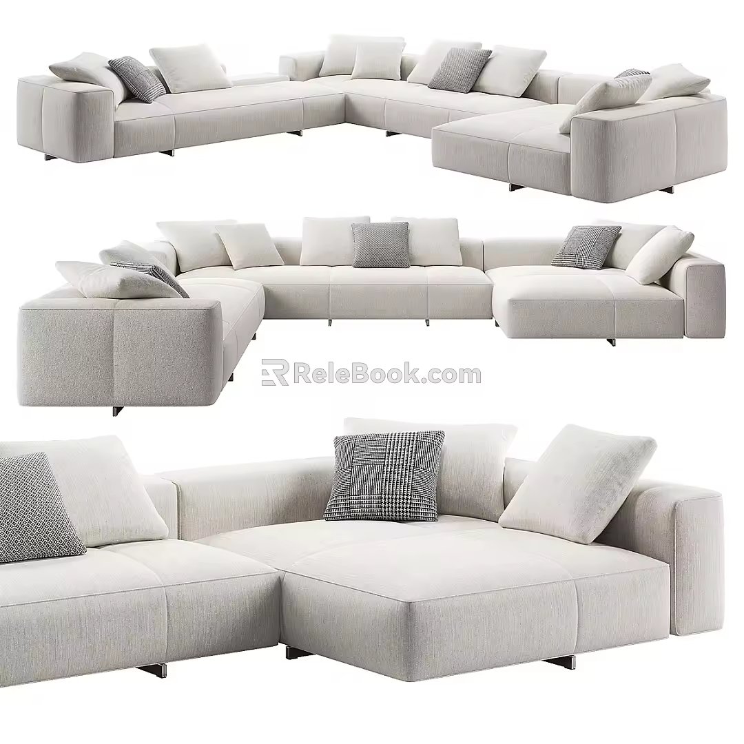 Modern Minotti Multi-Person Sofa Pillow Corner Sofa 3d model