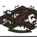 Ancient Architecture Construction Scene With Scaffolding Traditional Wooden Structure And Decorative Elements