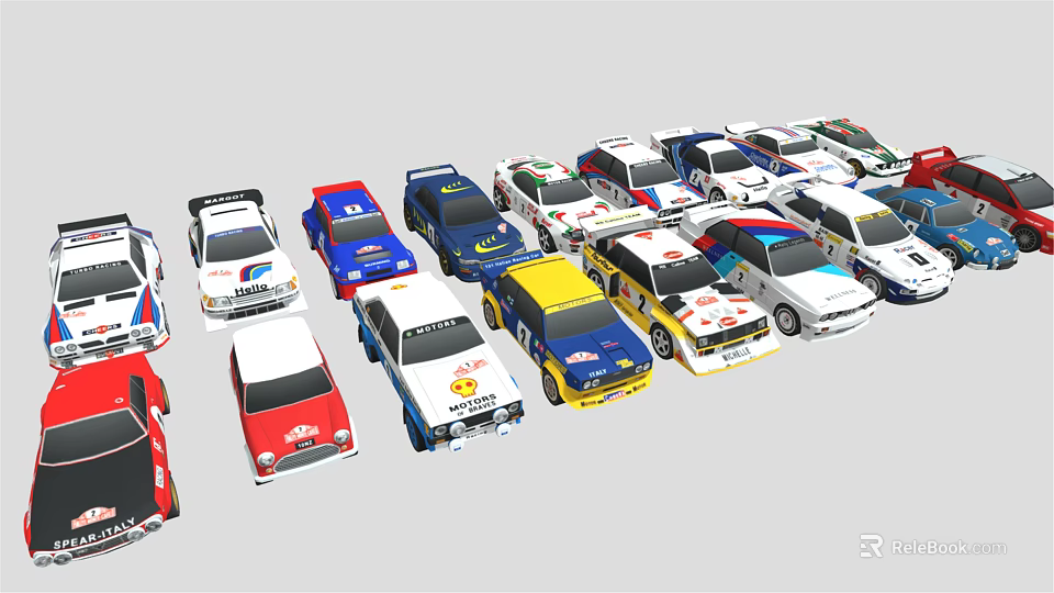 Collection of Colorful Toy Race Cars With Various Styles And Designs 3d model 