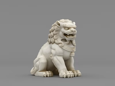 Stone Lion Sculpture Carving with Intricate Details in Sitting Posture and Traditional Mythical Guardian Design 3d model
