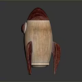 Wooden Rocket Shaped Decorative Figurine with Circular Window Red Accents and Stable Base Stand