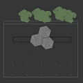 Modern Geometric Pergola Featuring Black Frame Lattice Design and Water Reflection with Sky Trees