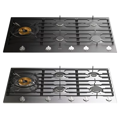 Modern Black And Silver Gas Cooktops With Multiple Burners And Control Knobs 3d model
