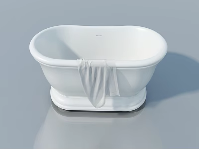 White Bathroom Hinged Door Design with Freestanding Bathtub and Towel 3d model
