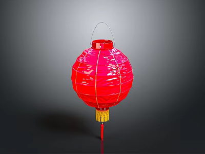 Traditional Chinese Red Paper Lantern With Hanging String And Yellow Tassel 3d model