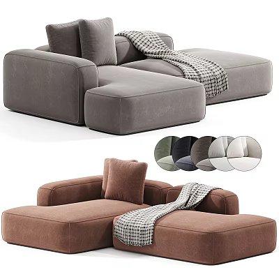 Plush L shaped Sectional Sofa with Soft Cushions Throw Blanket and Multiple Colors 3d model