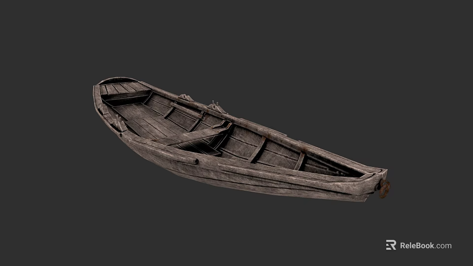 Vintage Wooden Boat With Weathered Planks And Empty Interior Structure 3d model 