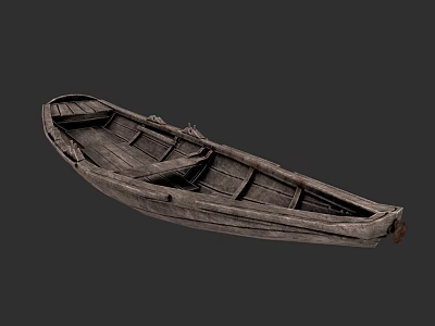 Vintage Wooden Boat With Weathered Planks And Empty Interior Structure 3d model
