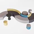 Modern Curved Multi Person Sofa With Multiple Colors And Small Stools 3d model