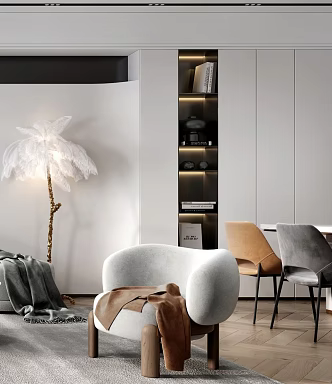 Cream Style Leisure Chair Modern Leisure Chair Floor Lamp Side Corner Table Simple G733 3d model