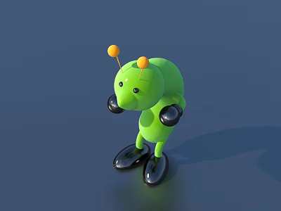 Green Doll Figure With Yellow Antennae Black Gloves And Shiny Shoes 3d model