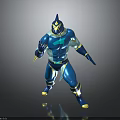 Blue And Yellow Superhero Character With Lightning Symbol Helmet Standing Pose Fictional Creature