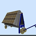 Industrial Equipment Cart with Plaid Fabric Top Blue Frame Wheels and Handle Design
