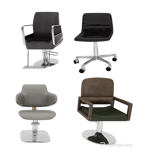 Office Chairs With Different Designs Leather Upholstery Various Colors Wheeled And Fixed Bases 3d model 