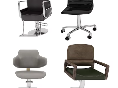 Office Chairs With Different Designs Leather Upholstery Various Colors Wheeled And Fixed Bases 3d model
