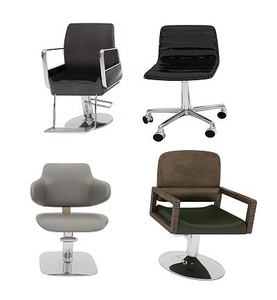 Office Chairs With Different Designs Leather Upholstery Various Colors Wheeled And Fixed Bases 3d model