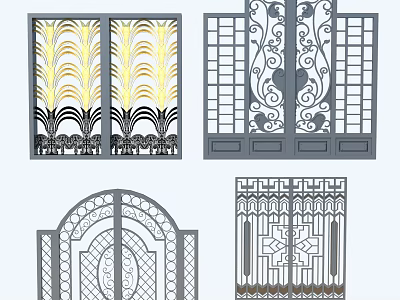 Ornate Entrance Doors With Intricate Wrought Iron Patterns And Arched Decorative Frames 3d model