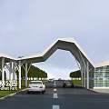 National Forest Park Entrance Gate Modern Design With Arched Structure And Glass Elements