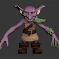 Children's Purple Monster Cartoon Character 3D Model With Big Ears Green Armor And Dagger
