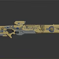 Futuristic Sci Fi Golden Weapon With Blue Accents Metallic Design And Reflective Surface