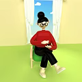 Game Movie Character With Glasses Wearing Red Sweater Sitting On Green Chair Holding Black Object