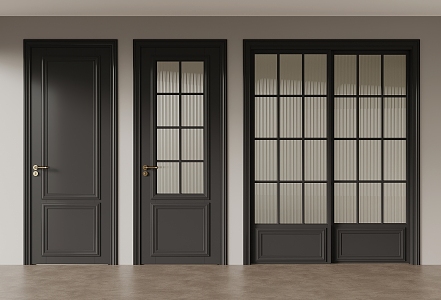 French retro style single door glass door sliding door 3d model