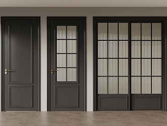 French retro style single door glass door sliding door 3d model