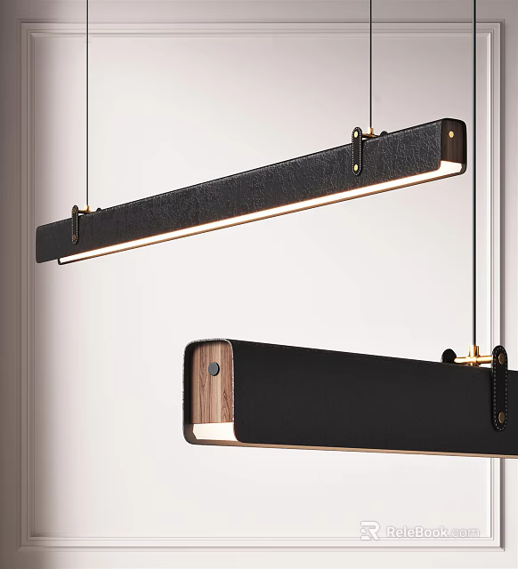 Sleek Modern Linear Pendant Lights With Black And Wooden Hanging Design 3d model 
