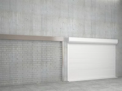 Concrete Wall With Two Roller Shutters Brick And White Panel Design 3d model