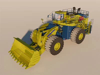 Yellow And Blue Heavy Duty Construction Loader With Large Bucket And Tires 3d model