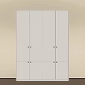 White Wardrobe With Multiple Doors And Drawers Against Light Colored Wall With Wooden Floor