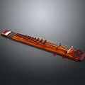 Traditional Brown Guqin Household Item with Clear Visible Strings and Red Tassel Decoration