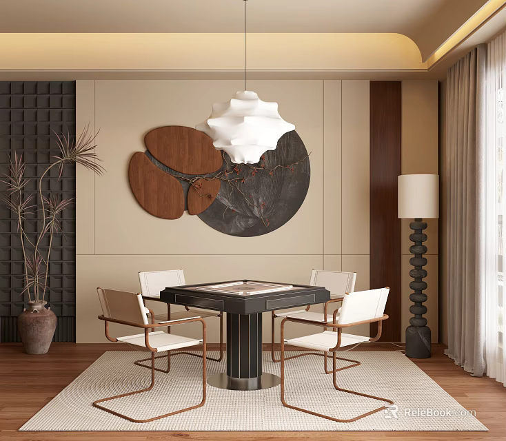 Chic Entertainment Room With Mahjong Table And Modern Decor 3d model
