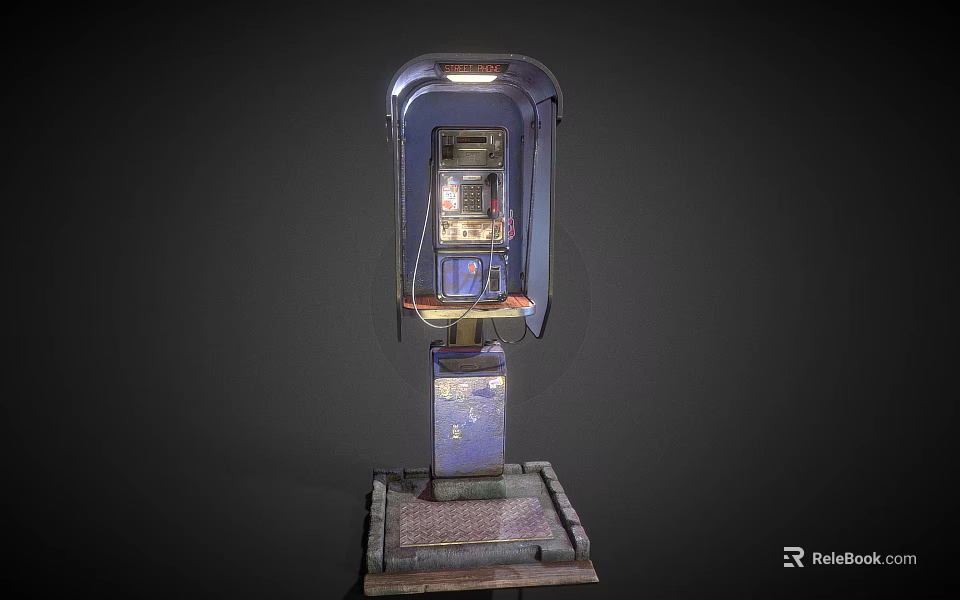 Vintage Payphone Booth With Retro Metal Structure Classic Design And Old Fashioned Stand 3d model 