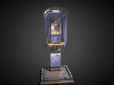 Vintage Payphone Booth With Retro Metal Structure Classic Design And Old Fashioned Stand 3d model