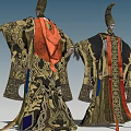 Game And Movie Characters In Traditional Ornate Outfits With Pointed Hats And Intricate Patterns