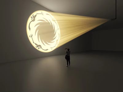 Circular Decorative Light On Wall With Yellow Beam Creating Spiral Pattern In Empty Room 3d model
