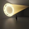Circular Decorative Light On Wall With Yellow Beam Creating Spiral Pattern In Empty Room 3d model